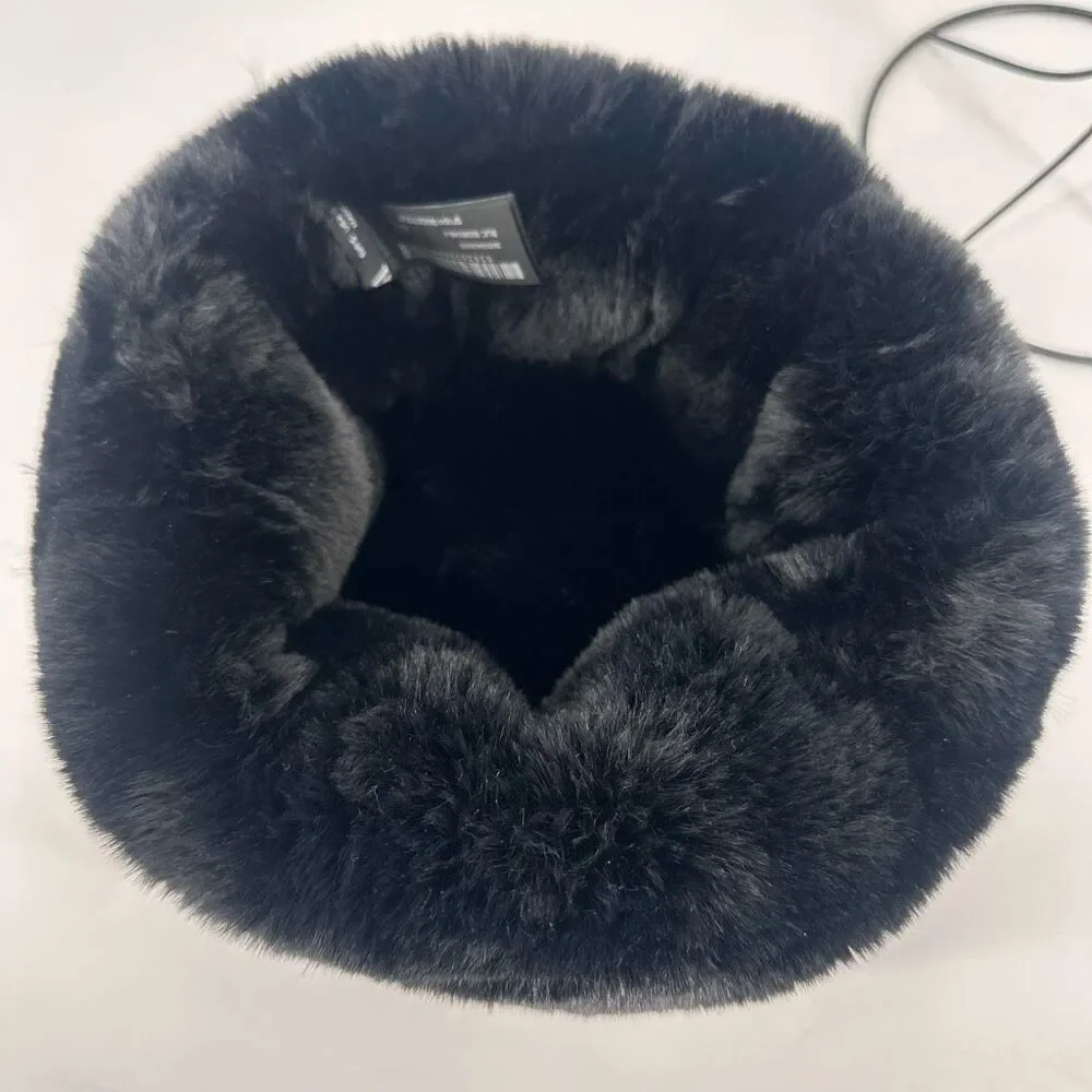 Zara Faux Leather & Fur Winter Hat Small Black Mob Wives‎ Goth Luxury Old Money